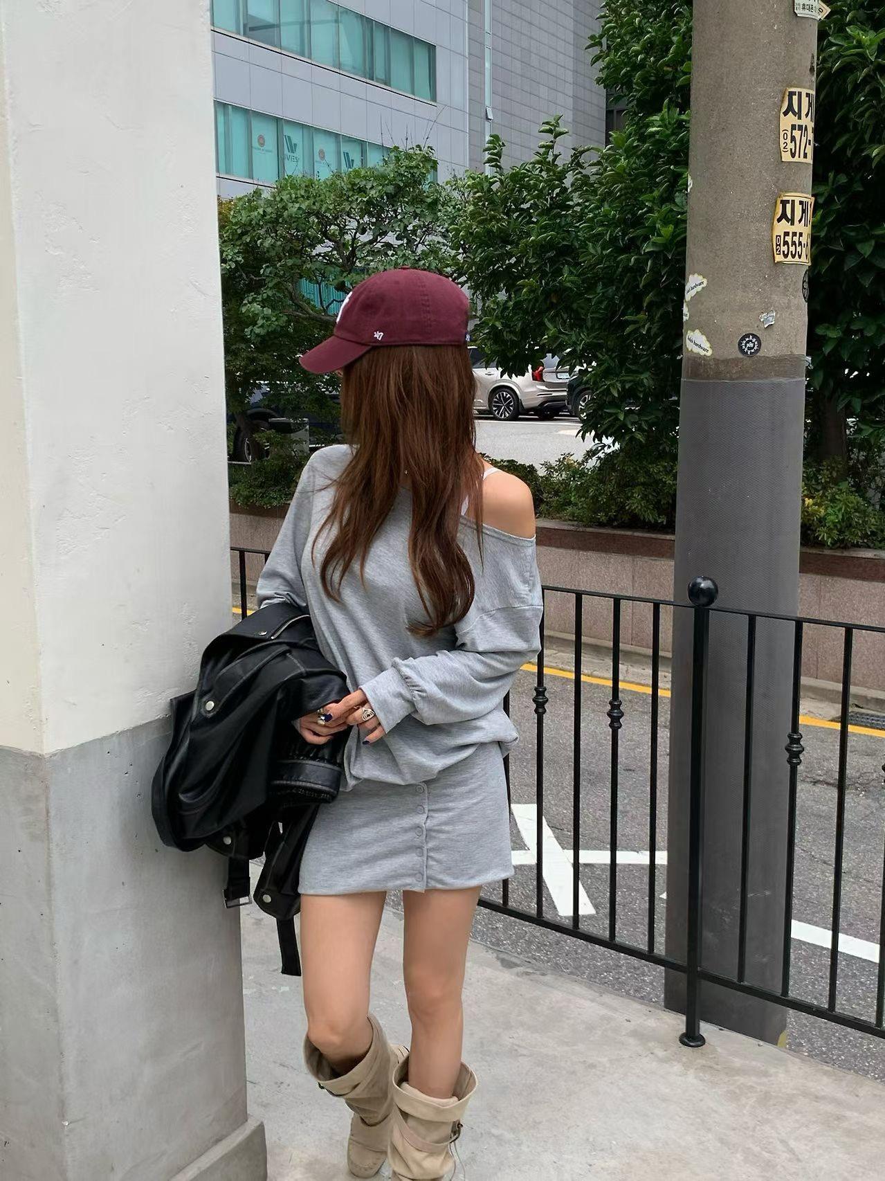 排扣開衩棉質洋裝